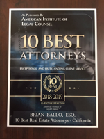 As Published By American Institute of Legal Counsel | Brain Ballo, Esq. | 10 Best Real Estate Attorneys - California